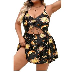 NWT Womens Yonique  Swimsuit Onepiece Celestial Sun Moon Star 18W Tummy Control